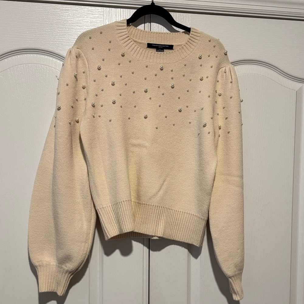 French Connection Cream Sweater with pearl Details